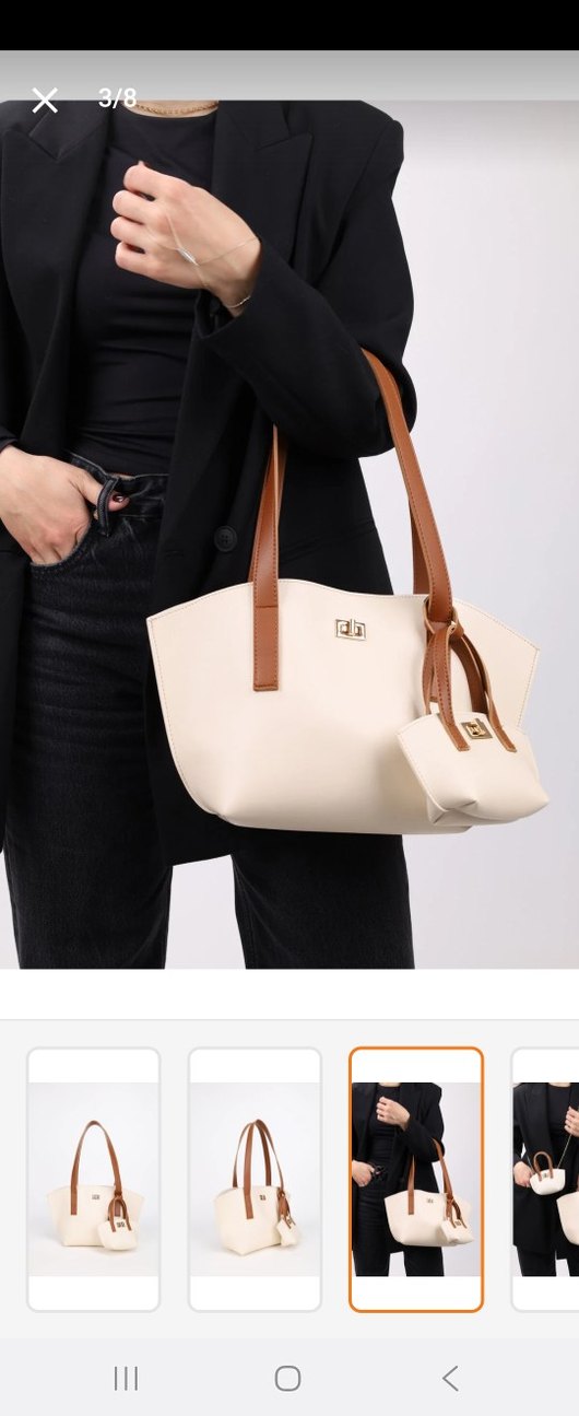 Bej Deri Kadın Çanta Seti - Görsel 3