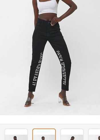 Siyah Baskılı Regular Fit Kadın Denim Pantolon - Görsel 2