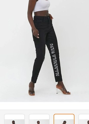 Siyah Baskılı Regular Fit Kadın Denim Pantolon - Görsel 3