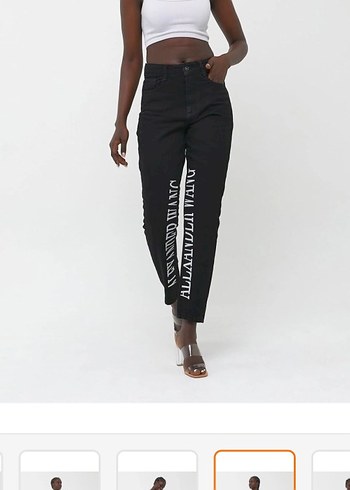 Siyah Baskılı Regular Fit Kadın Denim Pantolon - Görsel 4