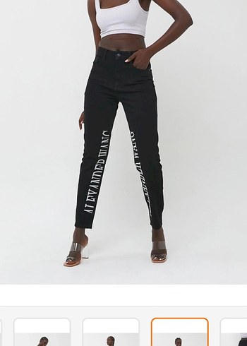 Siyah Baskılı Regular Fit Kadın Denim Pantolon - Görsel 5