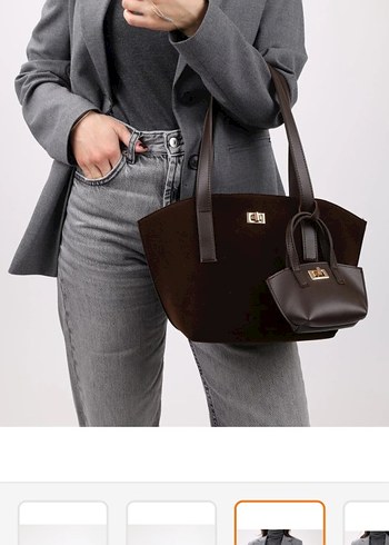 Kahverengi Süet Kadın Çanta 2'li - Görsel 5