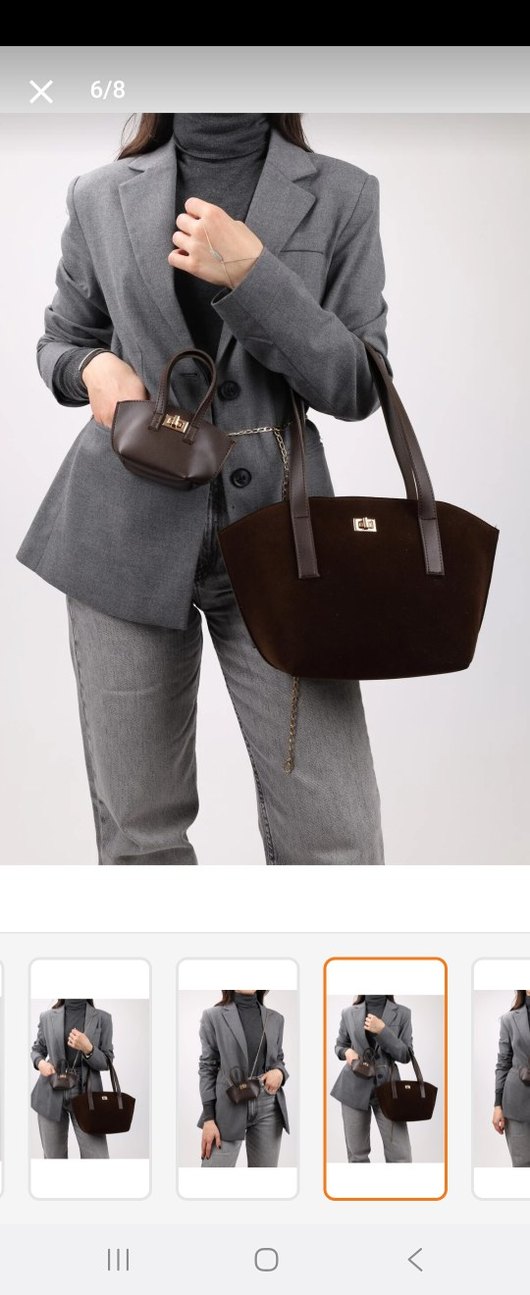 Kahverengi Süet Kadın Çanta 2'li - Görsel 2