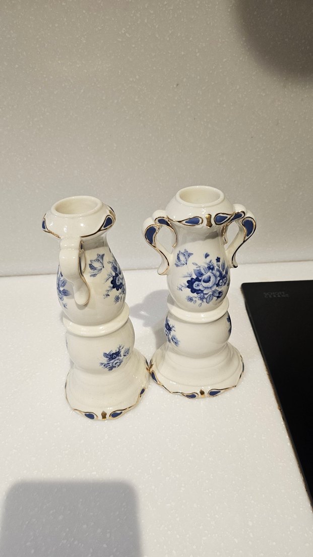 Mavi Çiçek Desenli Seramik Şamdanlık Çifti - Görsel 4