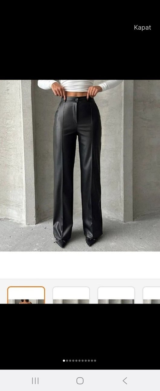 Siyah Deri Kadın Pantolon - Görsel 2
