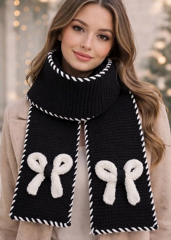 Siyah Örgü Kadın Atkı - Görsel 2