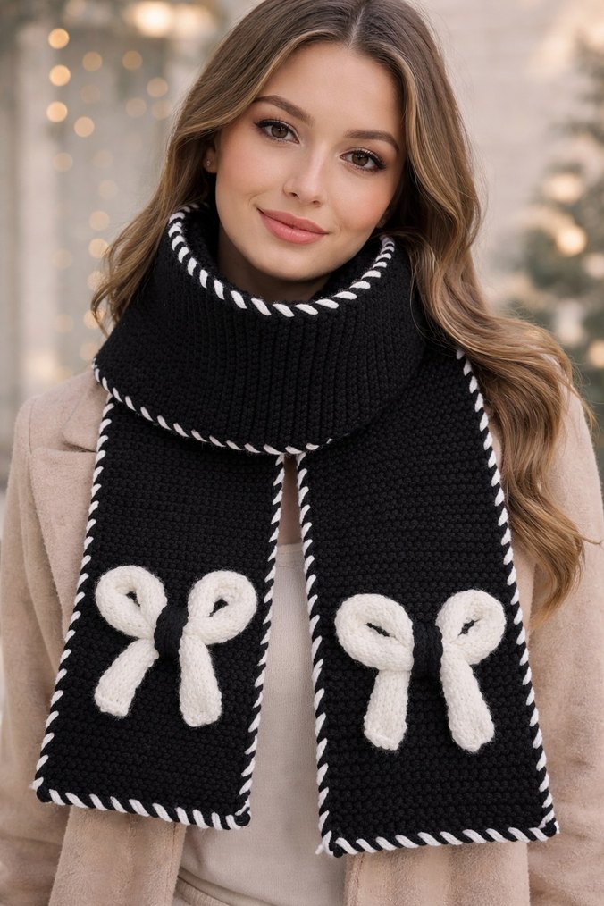 Siyah Örgü Kadın Atkı - Görsel 2