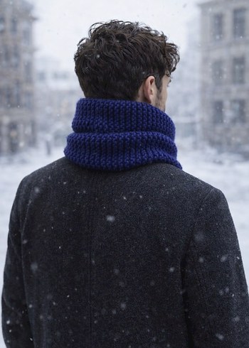 Erkek Gri Midi Boy Basic Örgü Atkı - Görsel 2