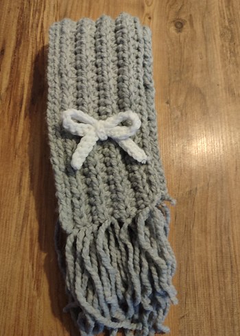 Gri Örgü Kadın Atkı Fiyonk Detaylı - Görsel 2