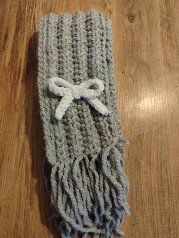 Gri Örgü Kadın Atkı Fiyonk Detaylı - Görsel 2