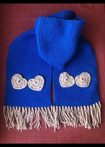 Örgü Mavi Kadın Atkı - Görsel 2