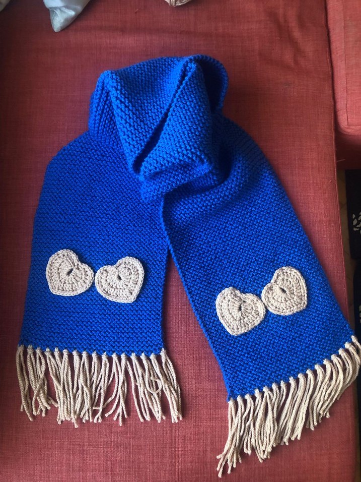 Örgü Mavi Kadın Atkı - Görsel 3
