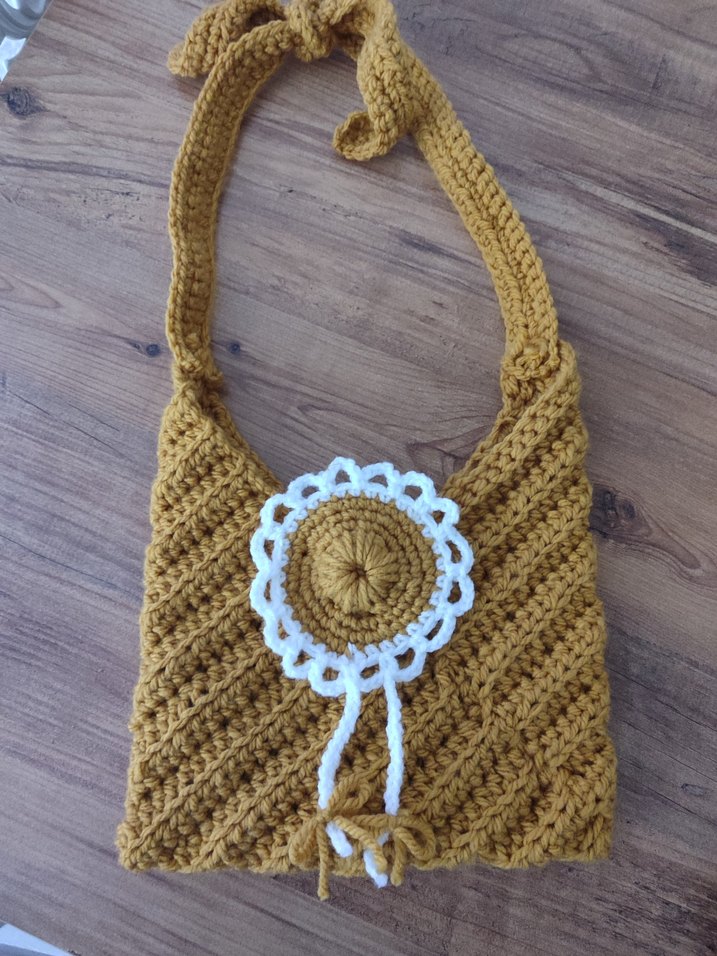 Sarı Örgü Dantel Detaylı Bohem Çanta - Görsel 4