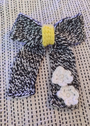 Bohem Gri Örgü Fiyonk Saç Aksesuarı - Görsel 2