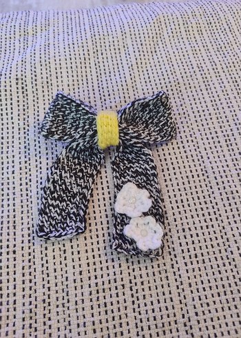 Bohem Gri Örgü Fiyonk Saç Aksesuarı - Görsel 4