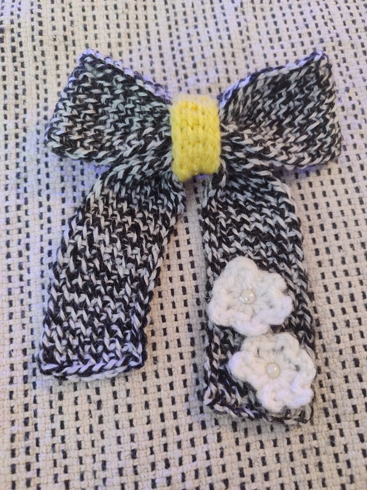 Bohem Gri Örgü Fiyonk Saç Aksesuarı - Görsel 2