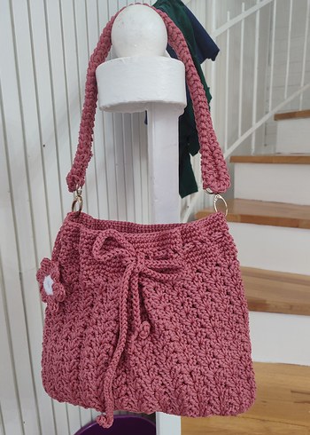 Pembe Örgü Dantel Detaylı Bohem Çanta - Görsel 4