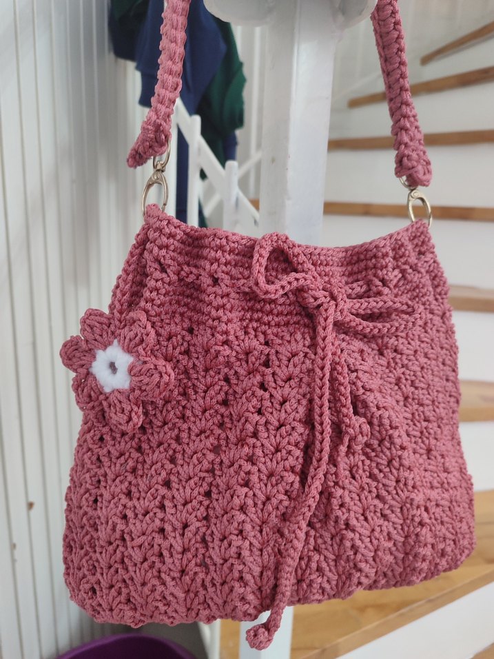 Pembe Örgü Dantel Detaylı Bohem Çanta - Görsel 2