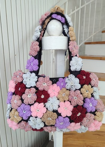 Çiçek Desenli Örgü Kadın Çanta - Görsel 4