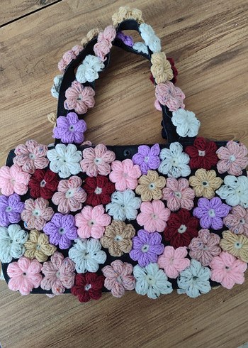 Çiçek Desenli Örgü Kadın Çanta - Görsel 3