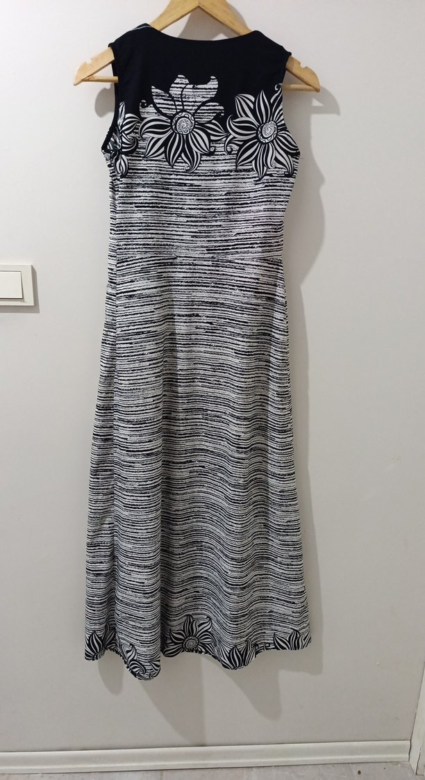 Düğmeli siyah Uzun Bohem Elbise - Görsel 3