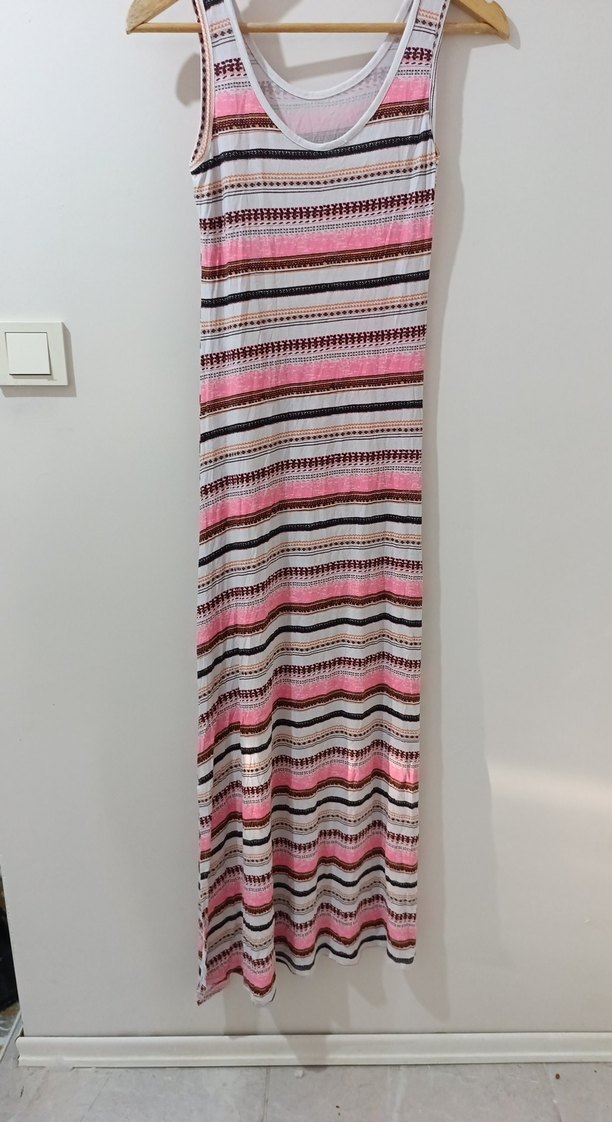 Çizgili Uzun Bohem Elbise - Görsel 3