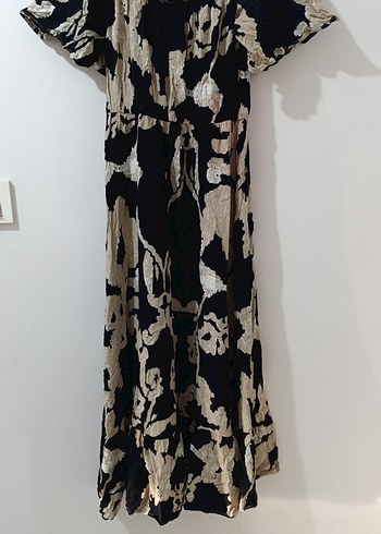 Siyah Krem Uzun Elbise - Görsel 3