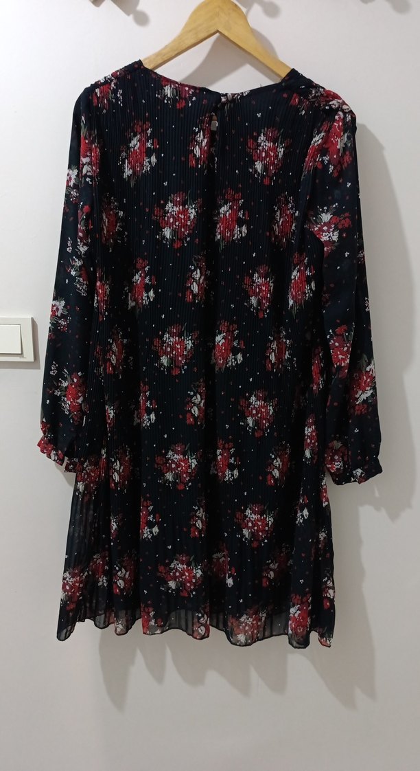 Çiçek Desenli Midi Pilili Kadın Elbise tunik - Görsel 3