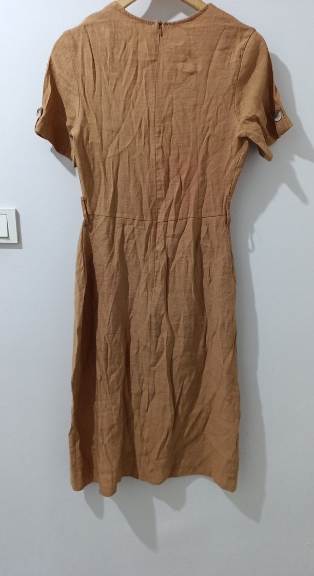 Bej Düğmeli  Midi Elbise - Görsel 3