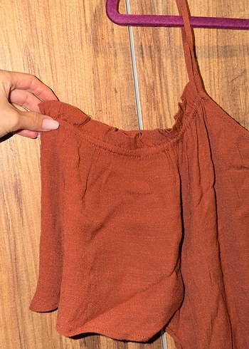 Kahverengi Keten Volanlı Kadın Tulum - Görsel 2