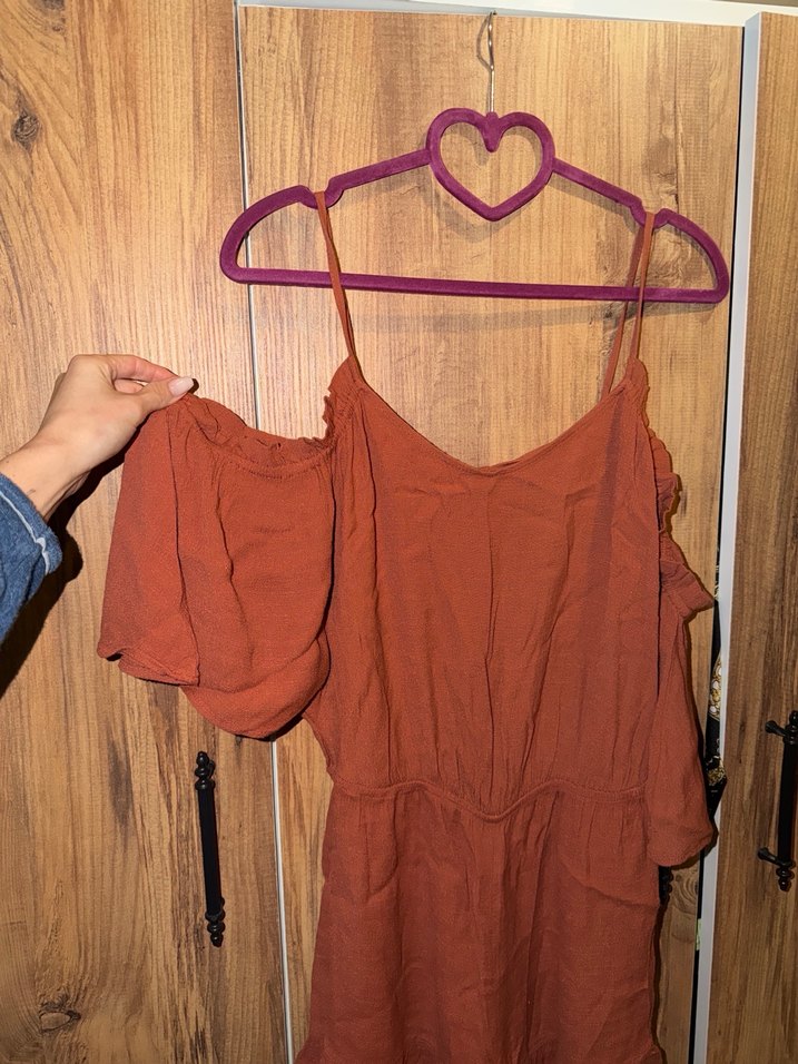 Kahverengi Keten Volanlı Kadın Tulum - Görsel 3