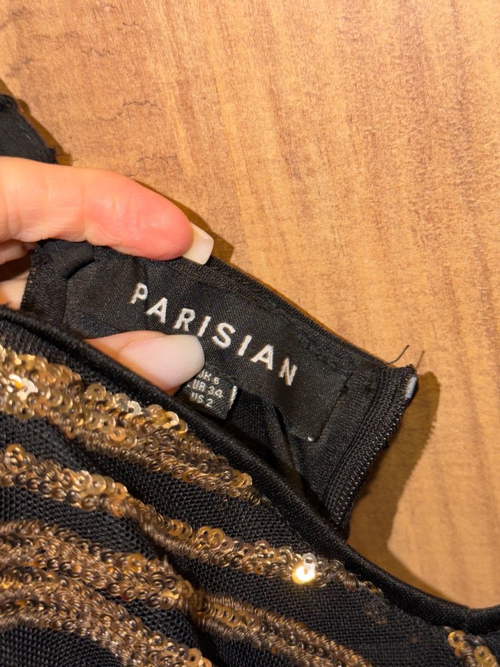 Uzun, İnce Askılı, V Yakalı Altın Abiye Elbise - Görsel 2