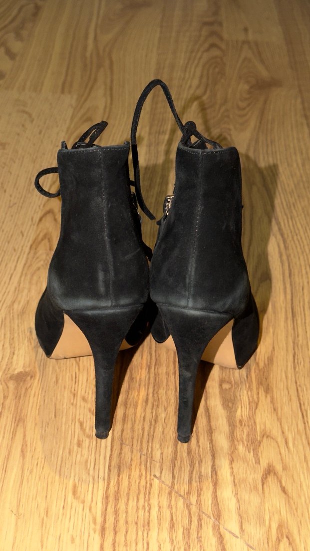 Siyah Süet Bağcıklı Kadın Dolgu Topuklu Ayakkabı - Görsel 2