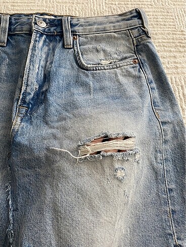 H&M Yırtmaç detaylı h&m jean etek 0 pamuk