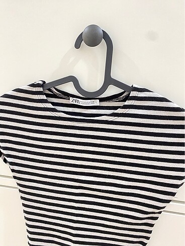 s Beden siyah Renk Zara pamuklu çizgili crop tshirt