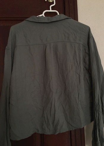 Düğmeli İşlemeli asker yeşili Mini Kadın Gömlek - Görsel 4