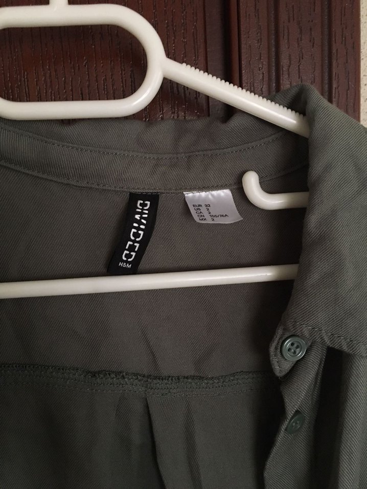 Düğmeli İşlemeli asker yeşili Mini Kadın Gömlek - Görsel 3