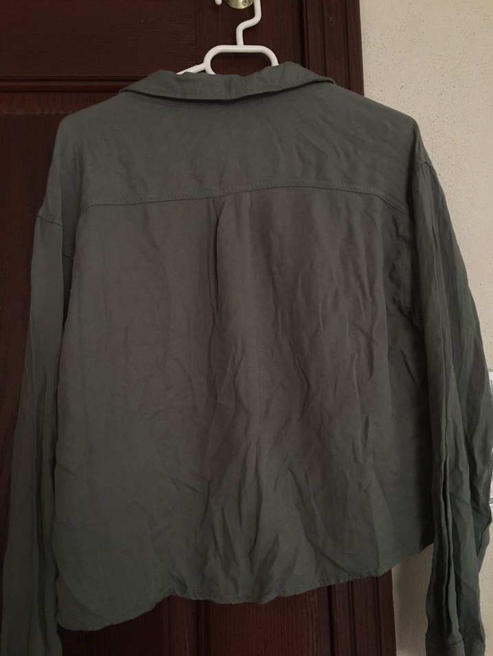 Düğmeli İşlemeli asker yeşili Mini Kadın Gömlek - Görsel 4