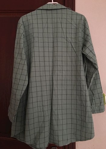 uzun tunik kareli koyu yeşil gömlek - Görsel 3