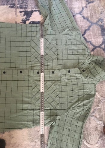 uzun tunik kareli koyu yeşil gömlek - Görsel 4