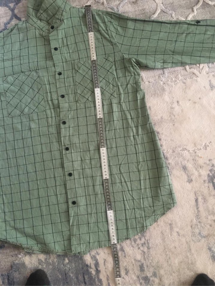 uzun tunik kareli koyu yeşil gömlek - Görsel 5