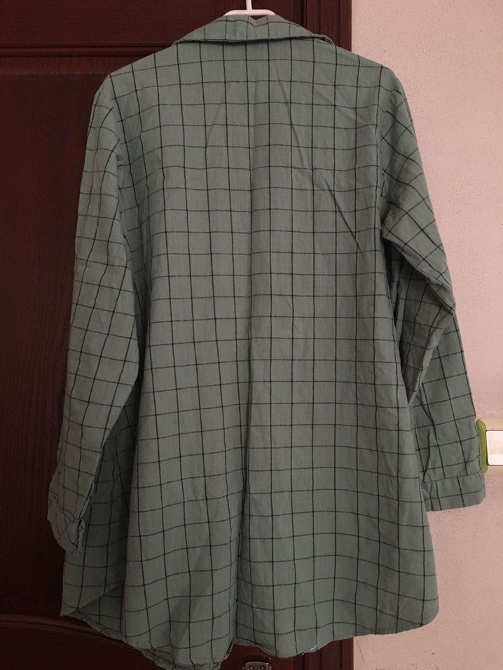 uzun tunik kareli koyu yeşil gömlek - Görsel 3