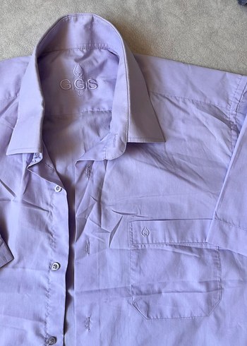 Erkek Lila Kısa Kollu Keten Gömlek - Görsel 3