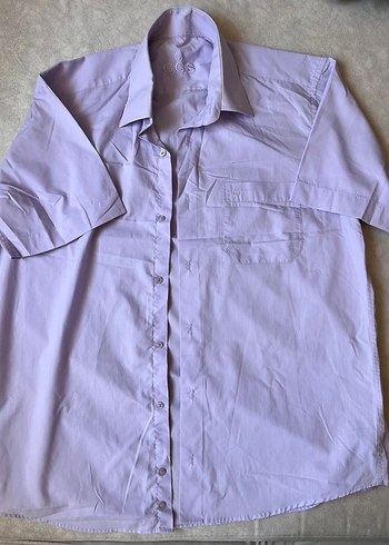 Erkek Lila Kısa Kollu Keten Gömlek - Görsel 2