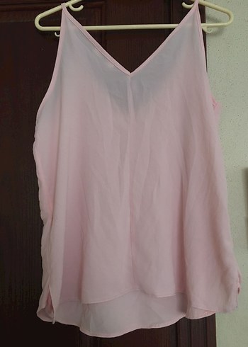 V Yaka Pembe Kadın Askılı Bluz - Görsel 4