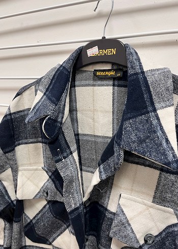 Lacivert Ekose Düğmeli Kadın Oduncu gömlek - Görsel 2