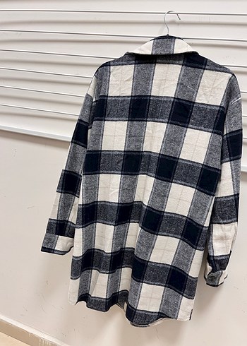 Lacivert Ekose Düğmeli Kadın Oduncu gömlek - Görsel 5