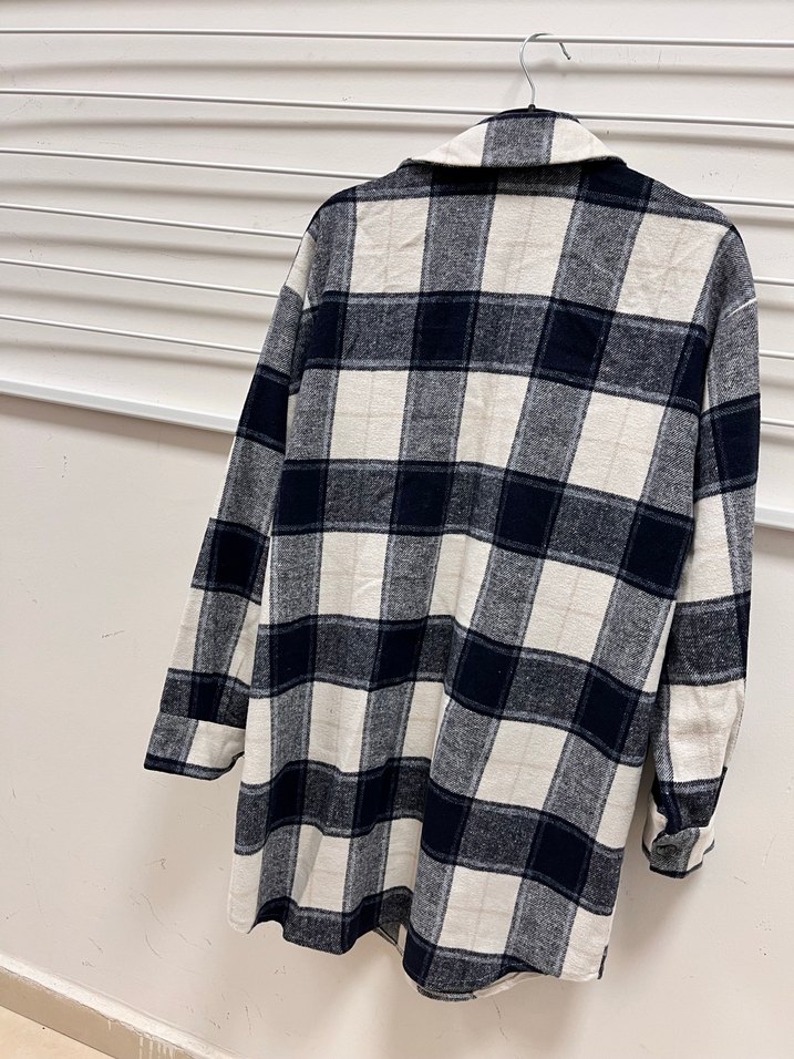 Lacivert Ekose Düğmeli Kadın Oduncu gömlek - Görsel 5