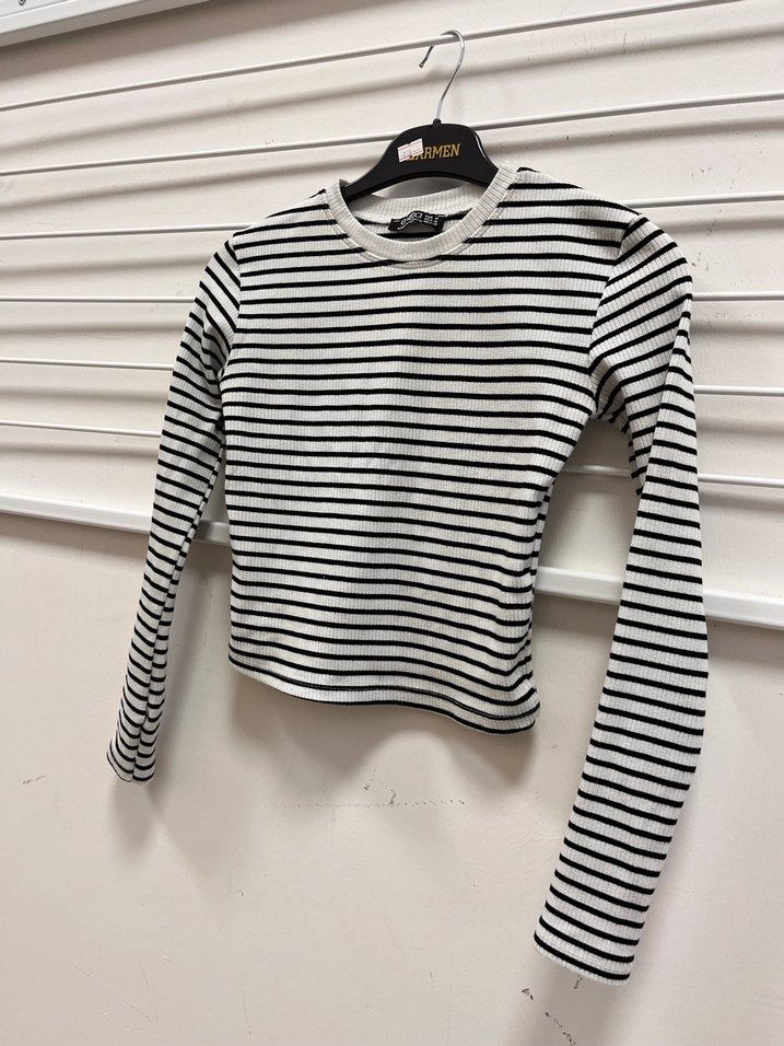 Uzun Kollu Çizgili İnce Bluz - Görsel 3