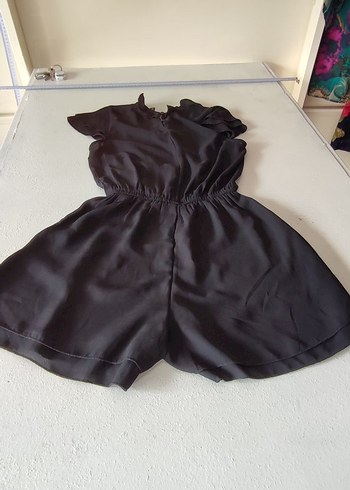 H&M Siyah Fırfırlı V Yaka Şifon Şort Tulum - Görsel 6